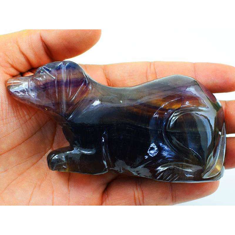 gemsmore:Genuine Hand Carved Multicolor Fluorite Doggy