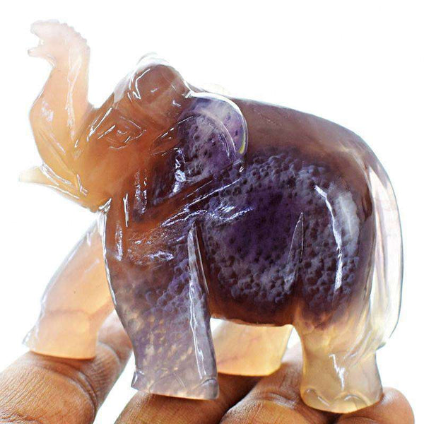 gemsmore:Genuine Hand Carved Multicolor Fluorite Elephant