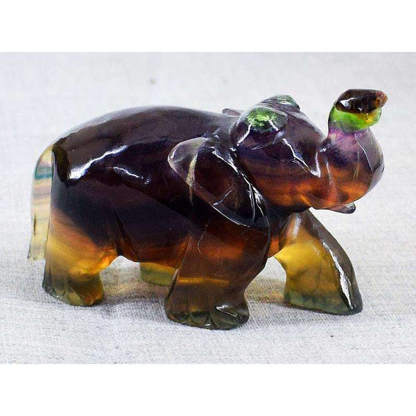 gemsmore:Genuine Hand Carved Multicolor Fluorite Elephant