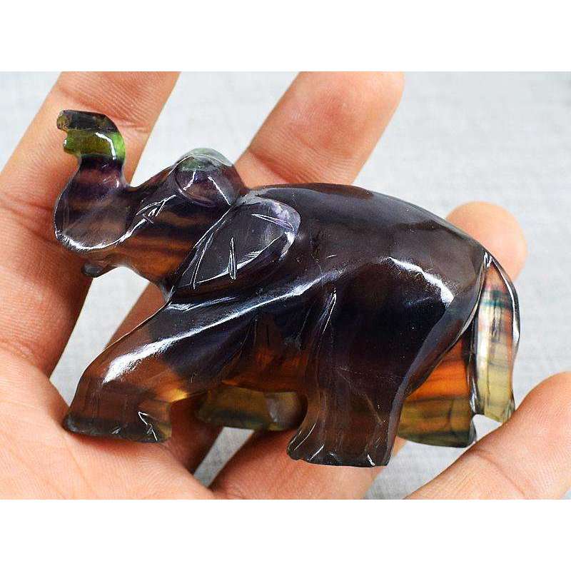 gemsmore:Genuine Hand Carved Multicolor Fluorite Elephant
