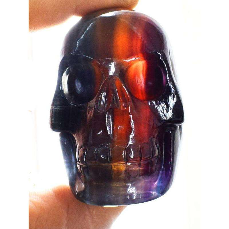 gemsmore:Genuine Hand Carved Multicolor Fluorite Human Skull
