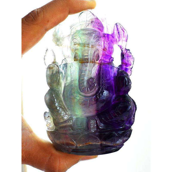 gemsmore:Genuine Hand Carved Multicolor Fluorite Lord Ganesha Idol