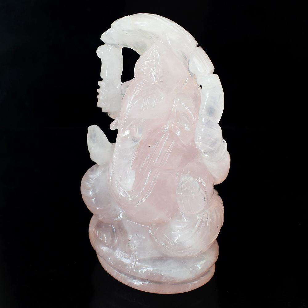 gemsmore:Genuine Hand Carved Pink Rose Quartz Ganesha Idol