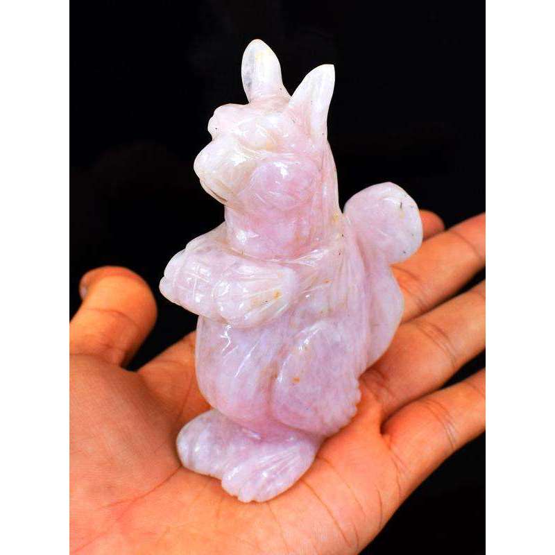 gemsmore:Genuine Hand Carved Pink Rose Quartz Gemstone Bunny (Rabbit)