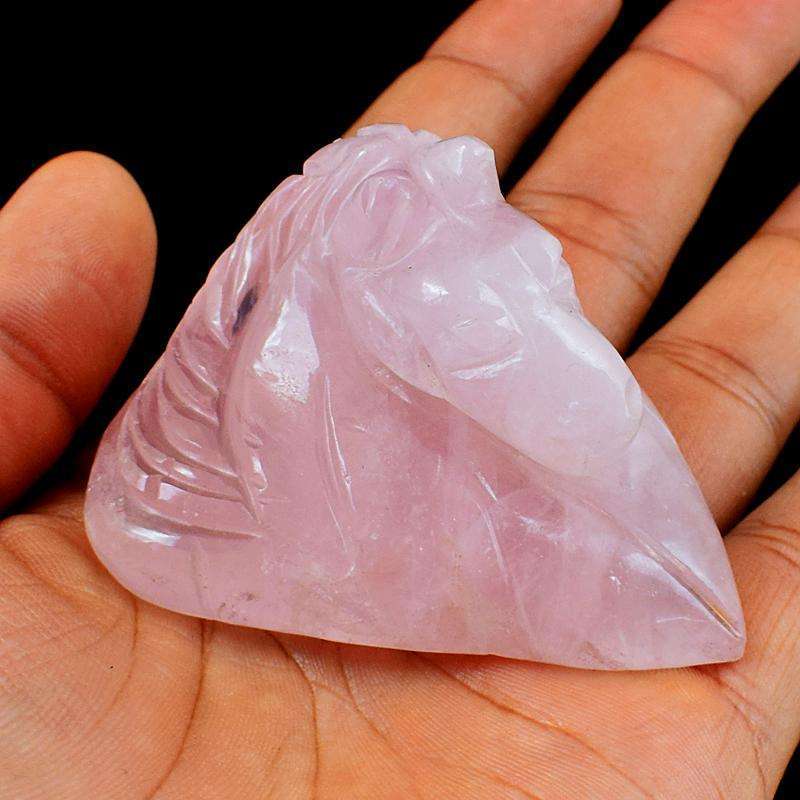 gemsmore:Genuine Hand Carved Pink Rose Quartz Horse Bust