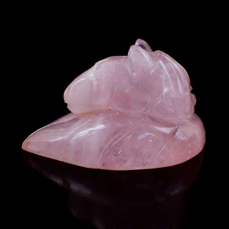 gemsmore:Genuine Hand Carved Pink Rose Quartz Horse Bust