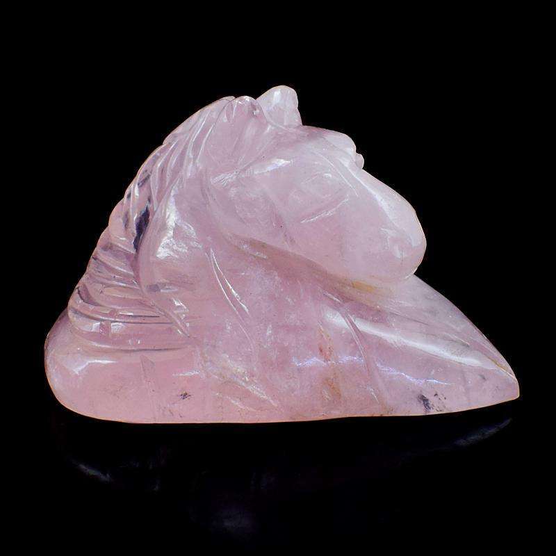 gemsmore:Genuine Hand Carved Pink Rose Quartz Horse Bust