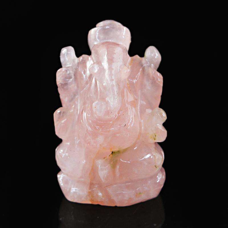gemsmore:Genuine Hand Carved Pink Rose Quartz Lord Ganesha Idol