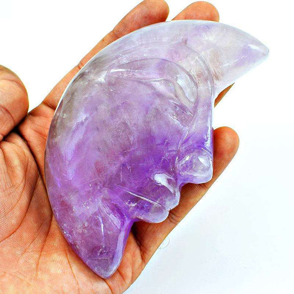 gemsmore:Genuine Hand Carved Purple Amethyst Moon Face