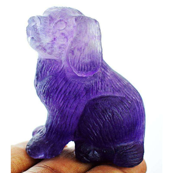 gemsmore:Genuine Hand Carved Purple Fluorite Doggy