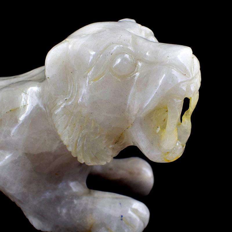 gemsmore:Genuine Hand Carved White Quartz Lion