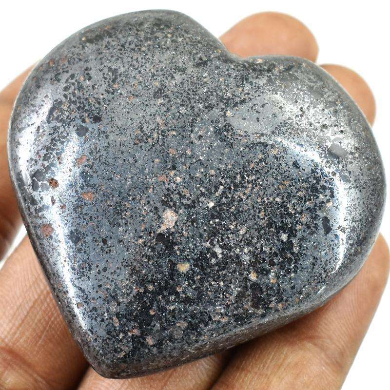 gemsmore:Genuine Hematite Carved Heart Shape Cabochon