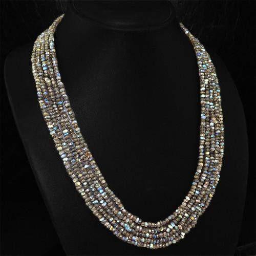 gemsmore:Genuine Labradorite 5 Line Faceted Beads Necklace