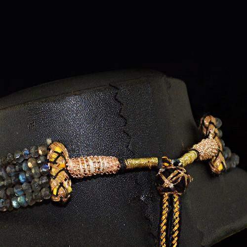 gemsmore:Genuine Labradorite 5 Line Faceted Beads Necklace