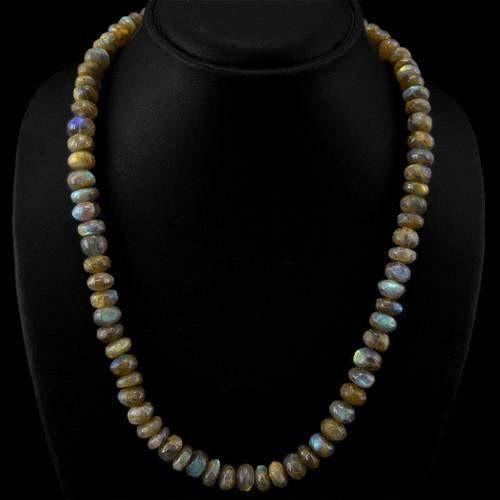 gemsmore:Genuine Labradorite AAA Untreated Beads Necklace