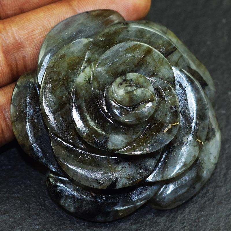 gemsmore:Genuine Labradorite Beautifully Hand Carved Rose