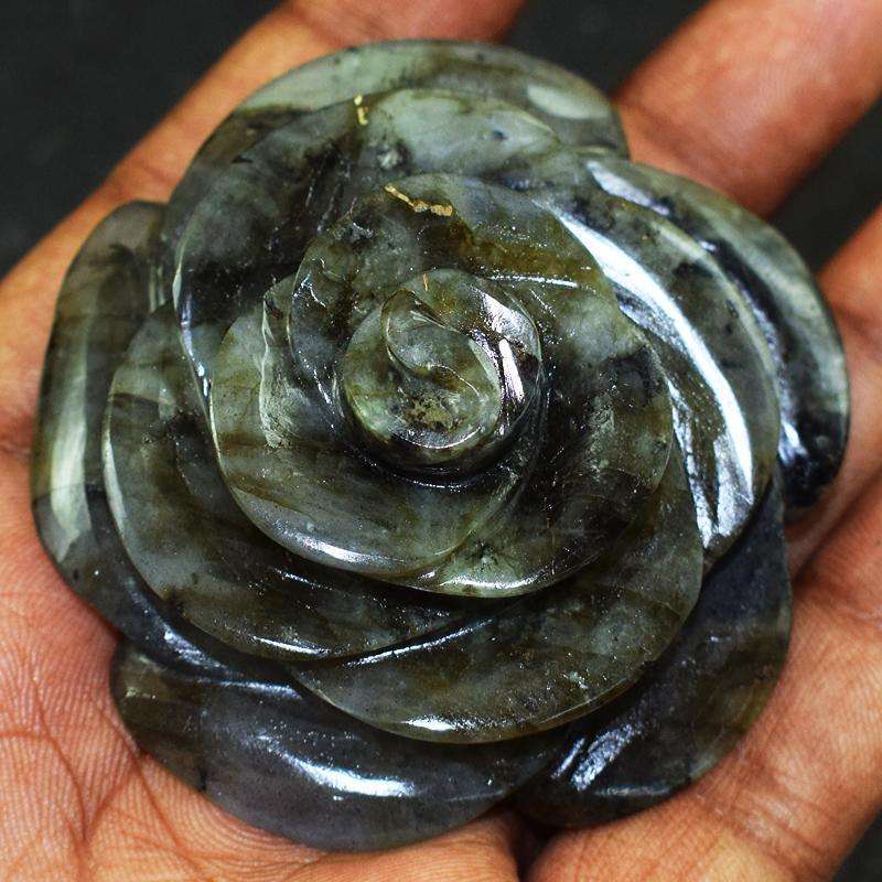 gemsmore:Genuine Labradorite Beautifully Hand Carved Rose