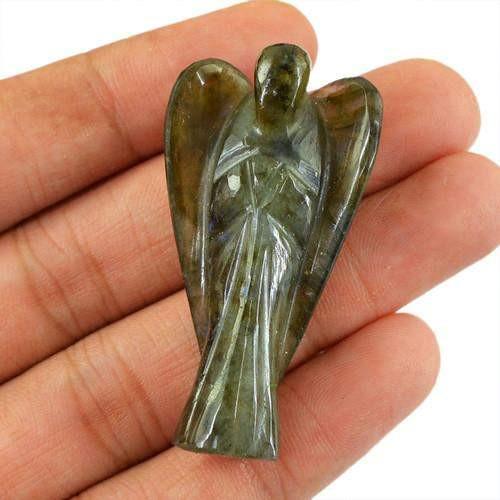 gemsmore:Genuine Labradorite Carved Healing Angel Gemstone