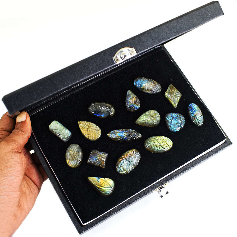 gemsmore:Genuine  Labradorite Carved  Untreated Gemstone Cabochon Lot