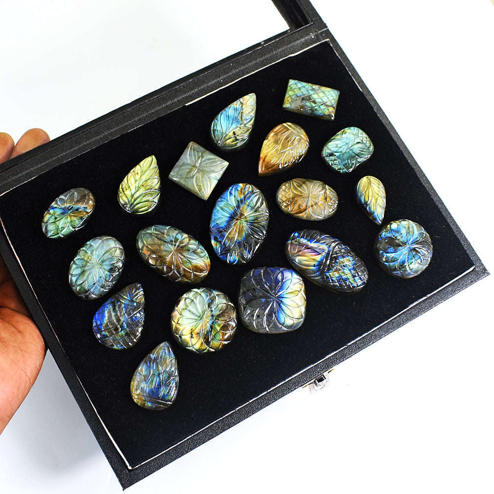 gemsmore:Genuine Labradorite Carved Untreated Gemstone Cabochon Lot