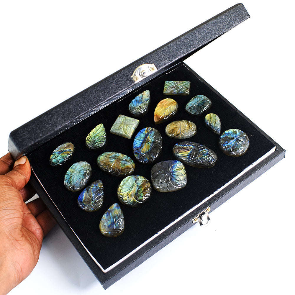 gemsmore:Genuine Labradorite Carved Untreated Gemstone Cabochon Lot