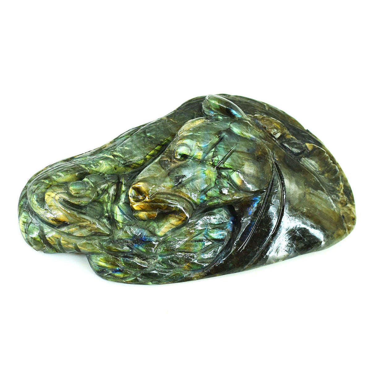 gemsmore:Genuine Labradorite Hand Carved Genuine Crystal Gemstone Carving Horse Head With Snake