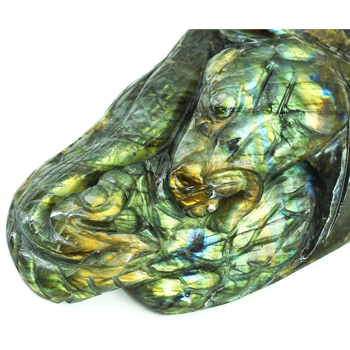 gemsmore:Genuine Labradorite Hand Carved Genuine Crystal Gemstone Carving Horse Head With Snake