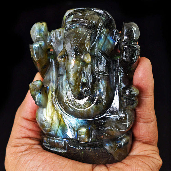gemsmore:Genuine Labradorite Hand Carved Genuine Crystal Gemstone Carving Lord Ganesha