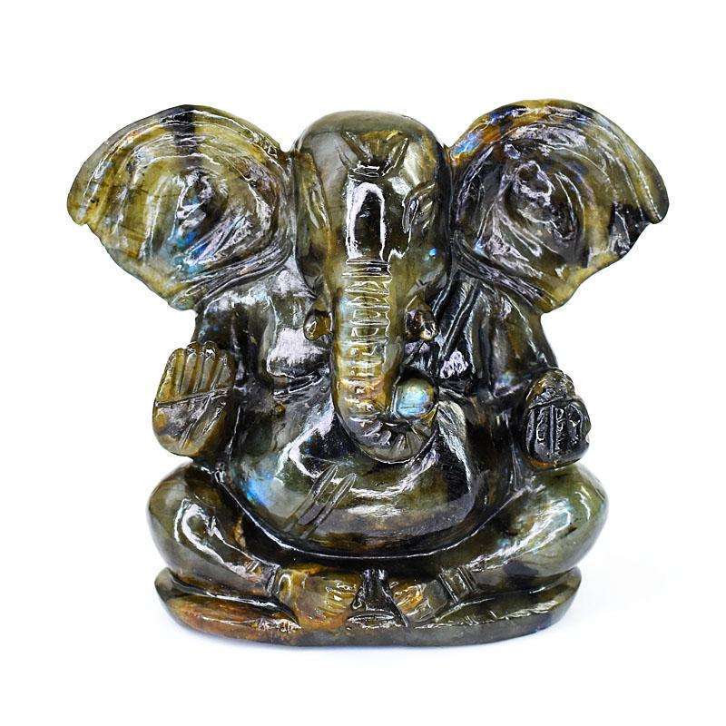 gemsmore:Genuine Labradorite Hand Carved Genuine Crystal Gemstone Carving Lord Ganesha