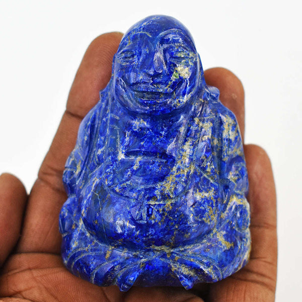 gemsmore:Genuine Lapis Lazuli  Hand Carved Genuine Crystal Gemstone Carving Laughing Buddha