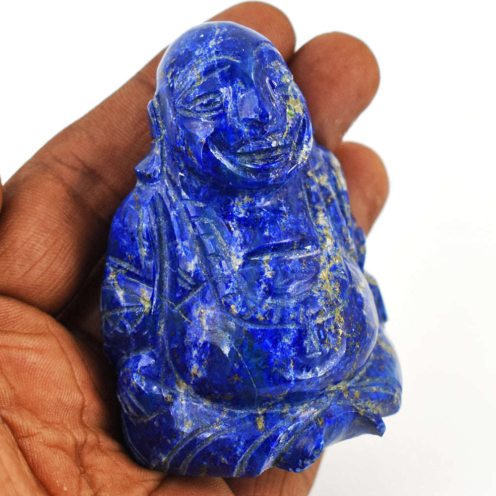 gemsmore:Genuine Lapis Lazuli  Hand Carved Genuine Crystal Gemstone Carving Laughing Buddha