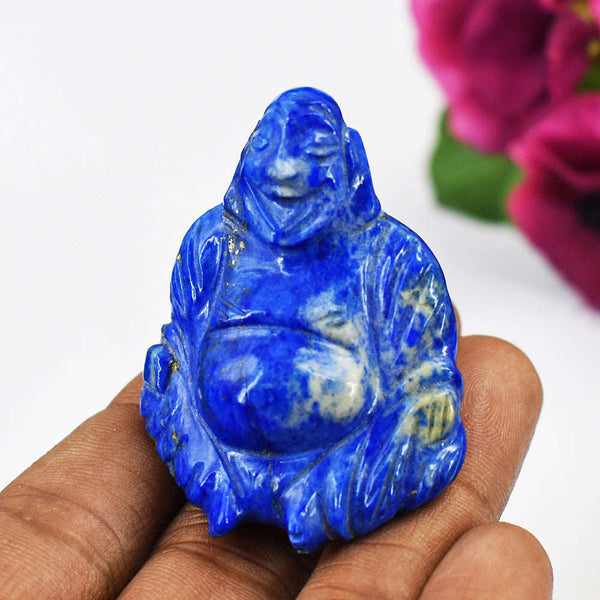 gemsmore:Genuine Lapis Lazuli  Hand Carved Genuine Crystal Gemstone Carving Laughing Buddha