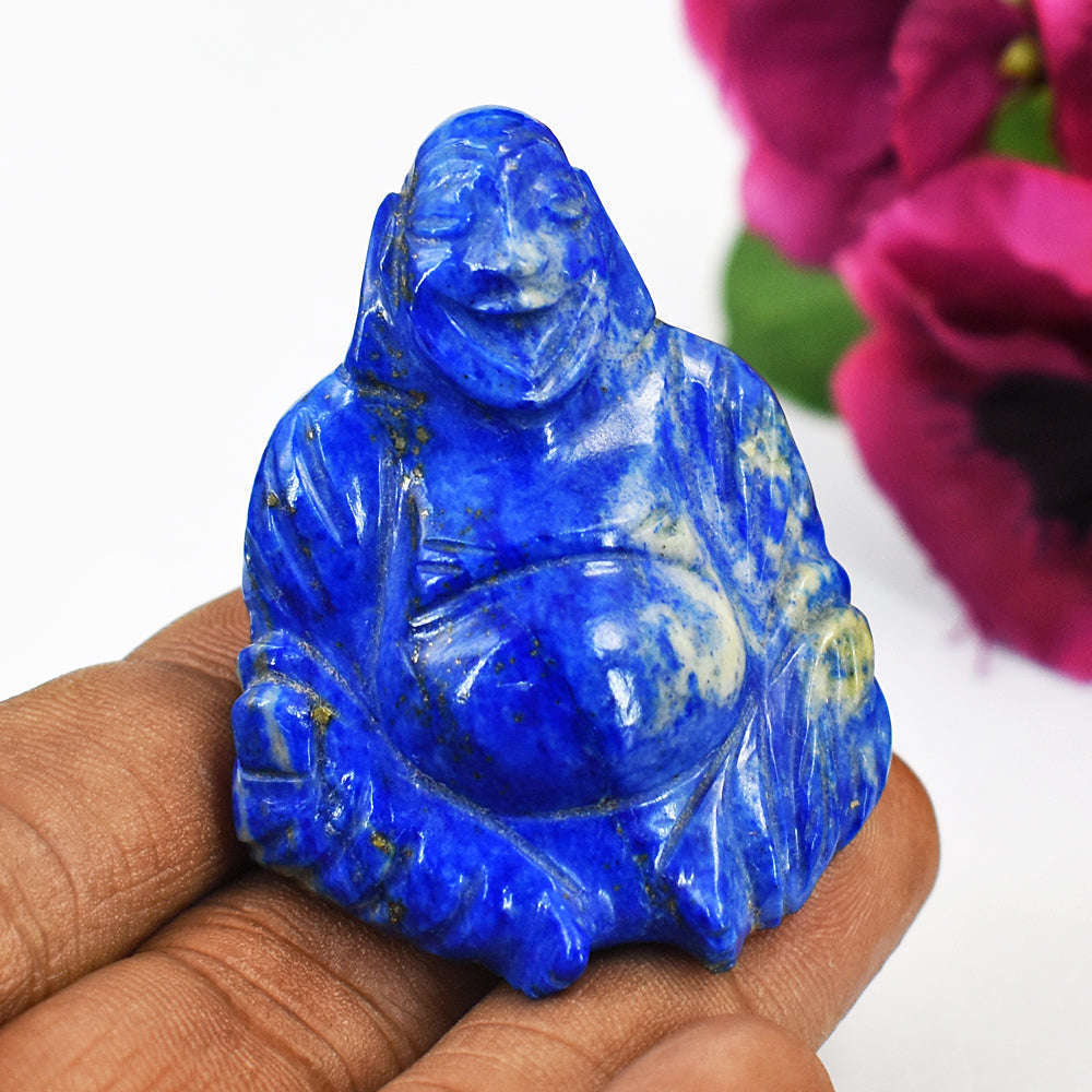 gemsmore:Genuine Lapis Lazuli  Hand Carved Genuine Crystal Gemstone Carving Laughing Buddha