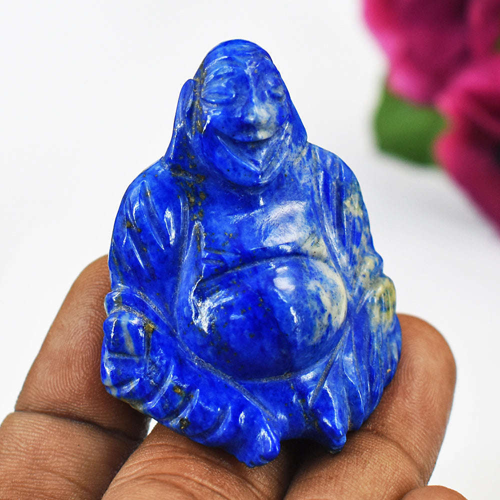 gemsmore:Genuine Lapis Lazuli  Hand Carved Genuine Crystal Gemstone Carving Laughing Buddha