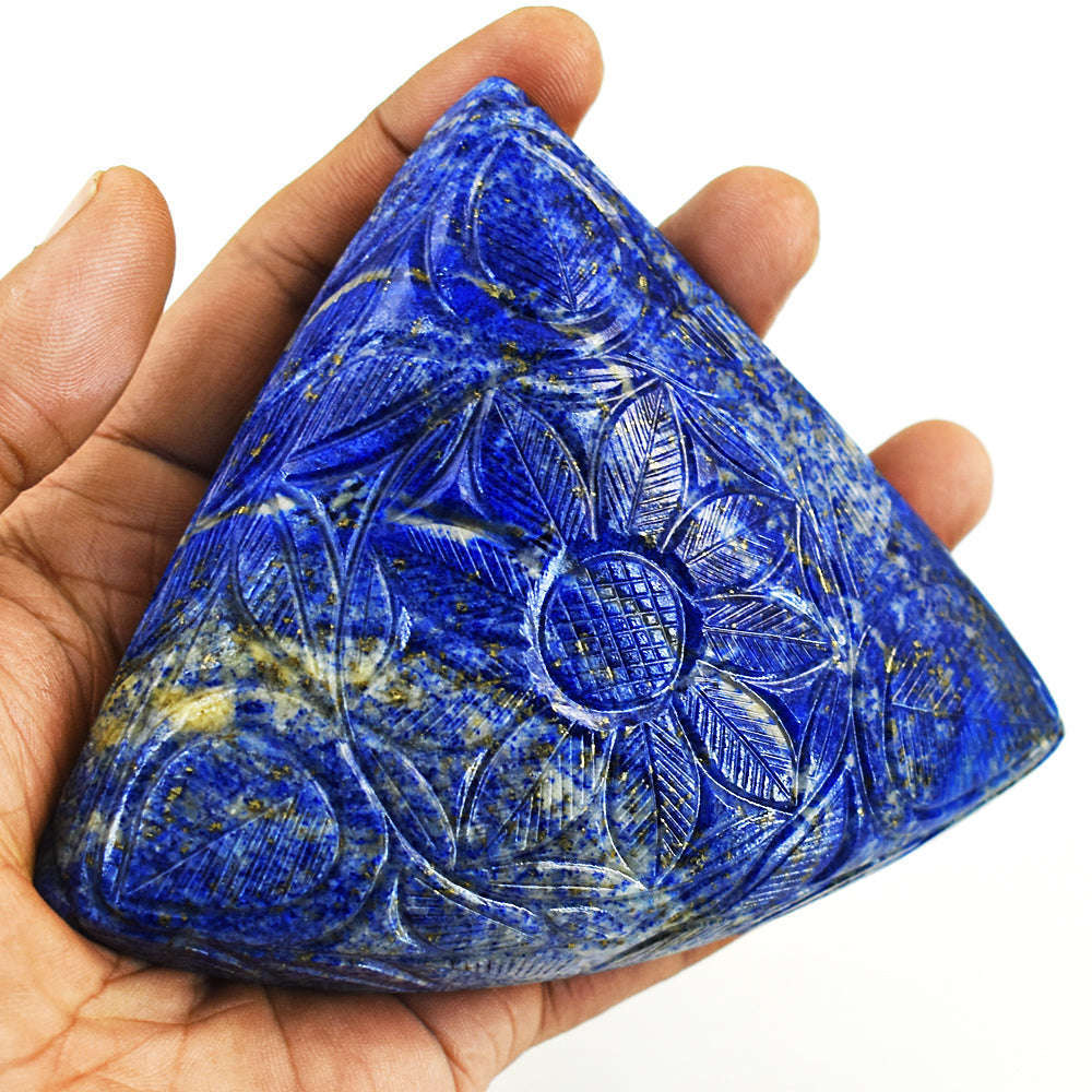 gemsmore:Genuine Lapis Lazuli Hand Carved Genuine Crystal Gemstone Carving Mughal Carved Gem