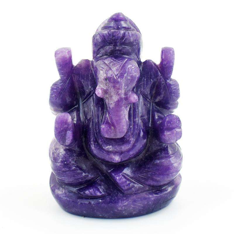 gemsmore:Genuine Lepidolite Carved Ganesha Idol - healing Crystals