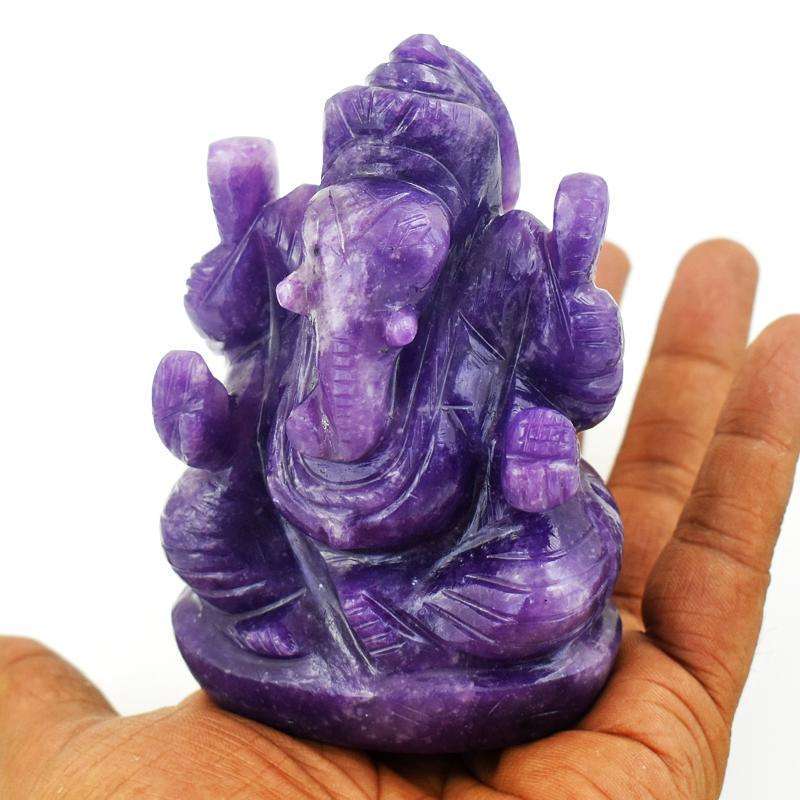 gemsmore:Genuine Lepidolite Carved Ganesha Idol - healing Crystals