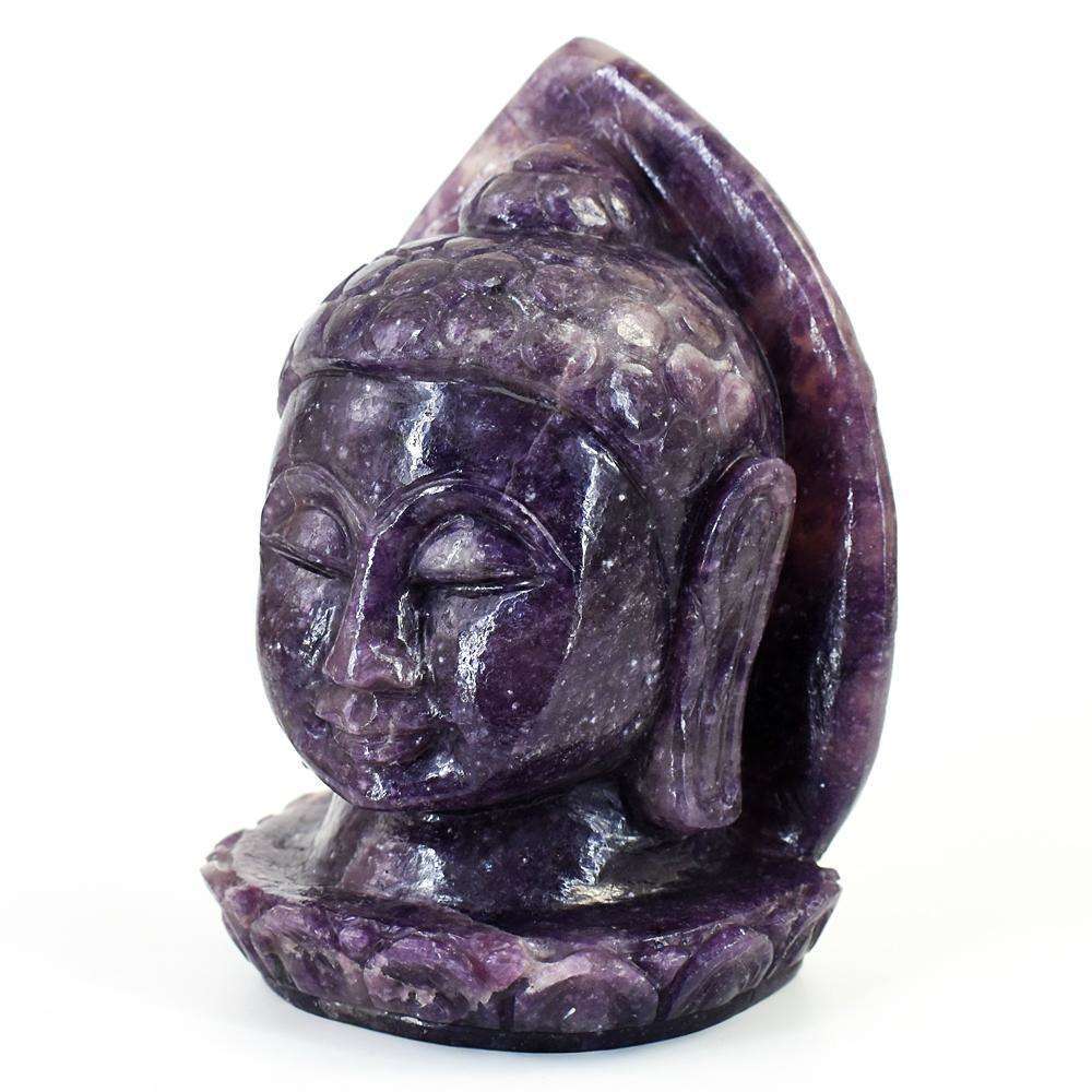 gemsmore:Genuine Lepidolite Hand Carved Genuine Crystal Gemstone Carving Leaf Palm Buddha Head