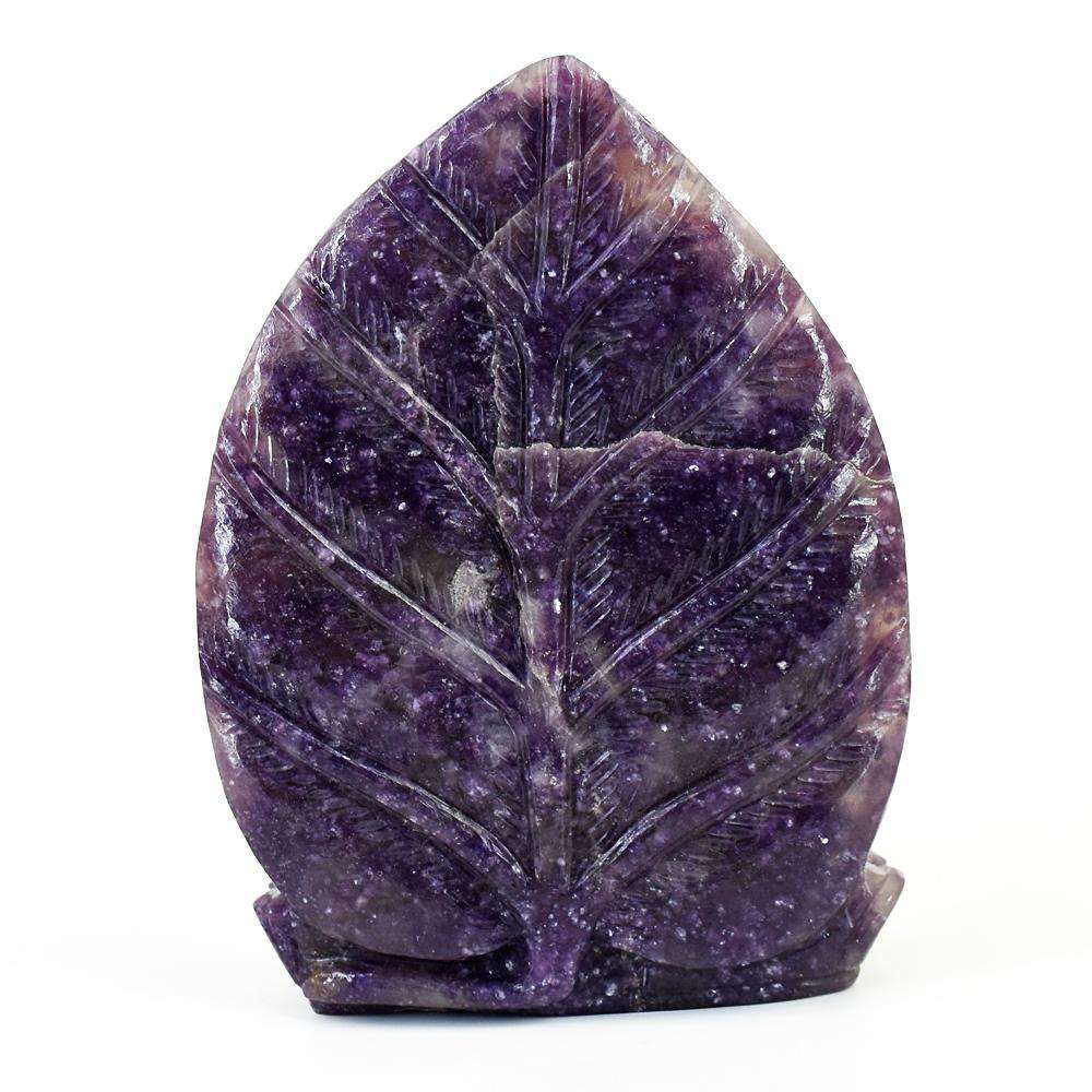 gemsmore:Genuine Lepidolite Hand Carved Genuine Crystal Gemstone Carving Leaf Palm Buddha Head