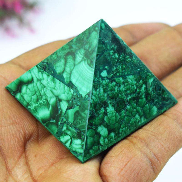 gemsmore:Genuine Malachite Hand Carved Crystal Healing Pyramid