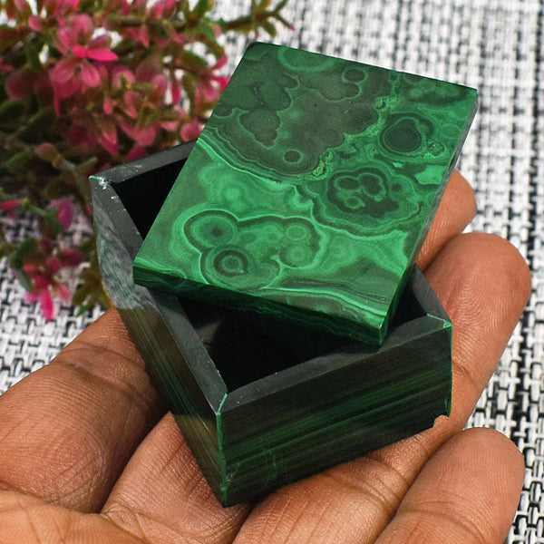 gemsmore:Genuine Malachite Hand Carved Genuine Crystal Gemstone Carving Box