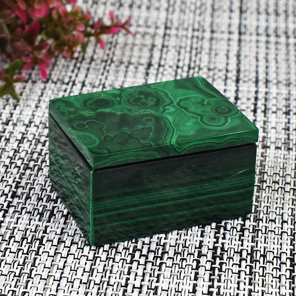 gemsmore:Genuine Malachite Hand Carved Genuine Crystal Gemstone Carving Box