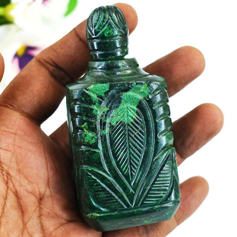 gemsmore:Genuine Malachite Hand Carved Genuine Crystal Gemstone Carving Perfume Bottle