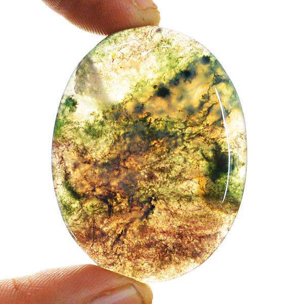 gemsmore:Genuine Moss Agate Oval Shape Loose Gemstone