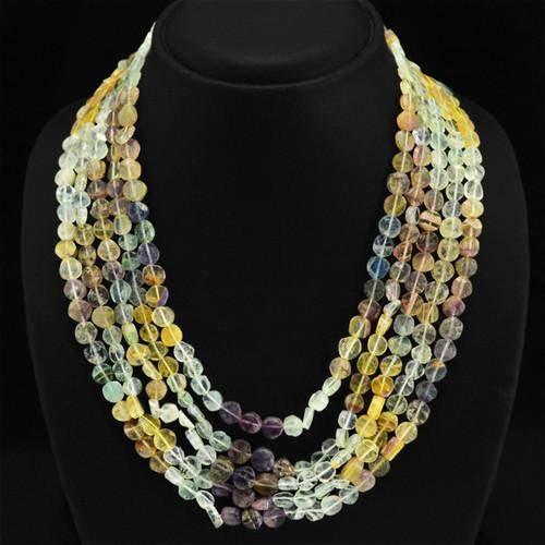 gemsmore:Genuine Multicolor Flourite 5 Line Beads Necklace