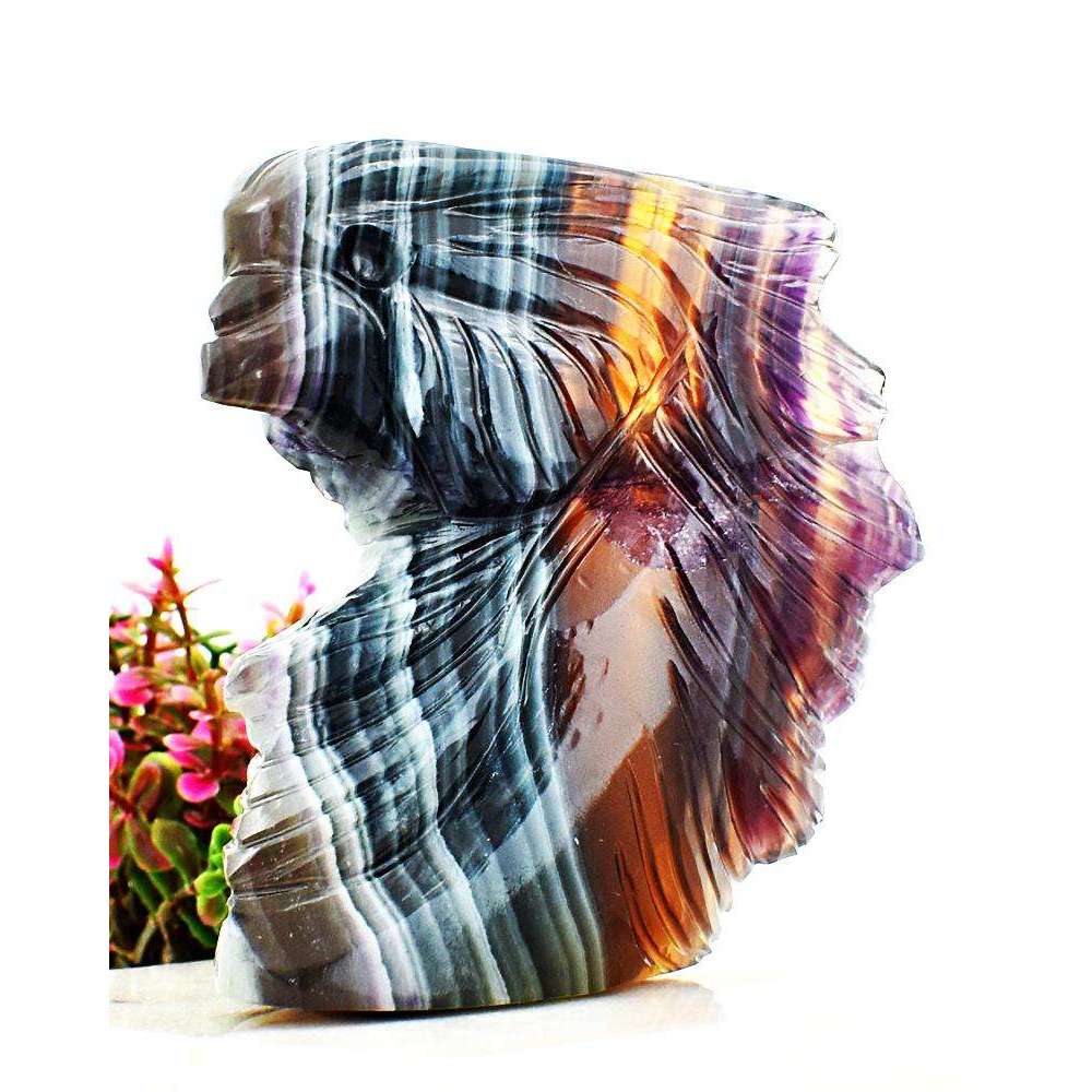 gemsmore:Genuine Multicolor Fluorite Carved Hen Head