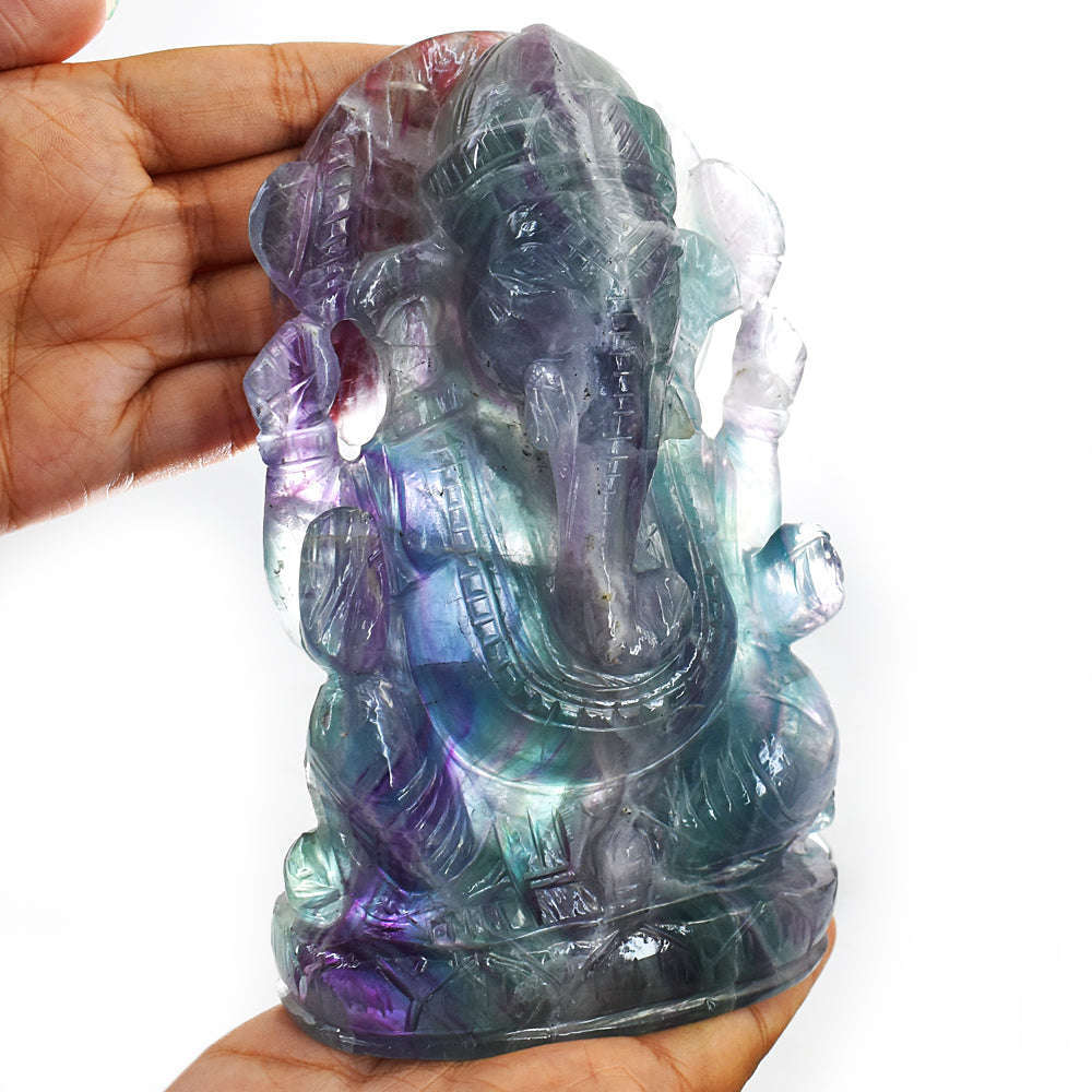 gemsmore:Genuine Multicolor Fluorite Carved Lord Ganesha Idol