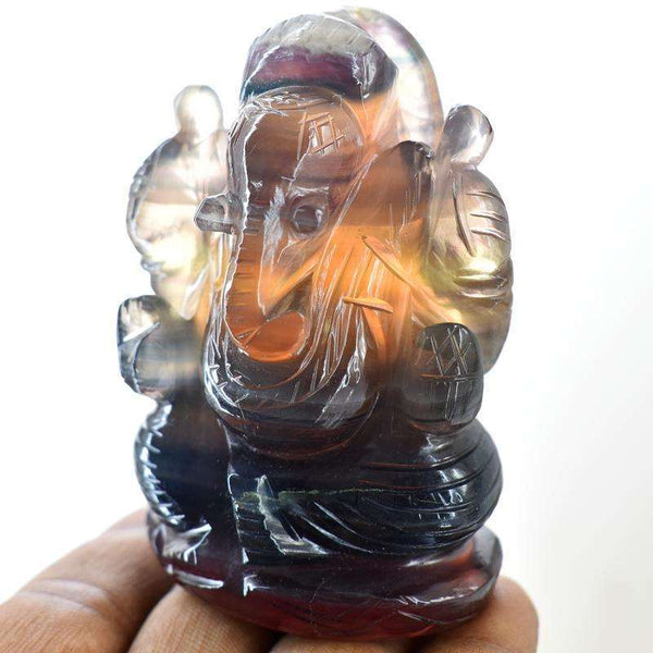 gemsmore:Genuine Multicolor Fluorite Carved Lord Ganesha Idol