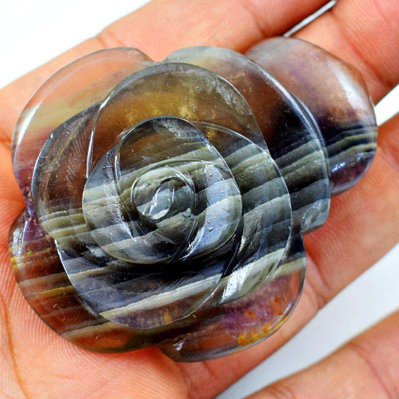 gemsmore:Genuine Multicolor Fluorite Carved Rose