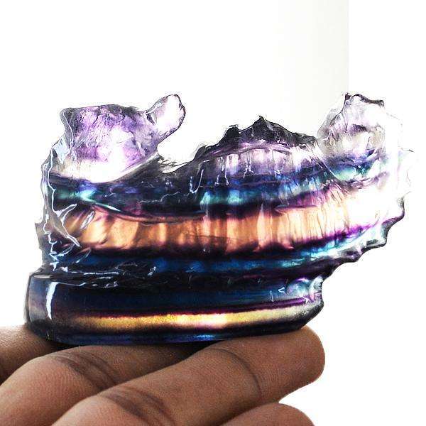 gemsmore:Genuine Multicolor Fluorite Carved Sleeping Seahorse